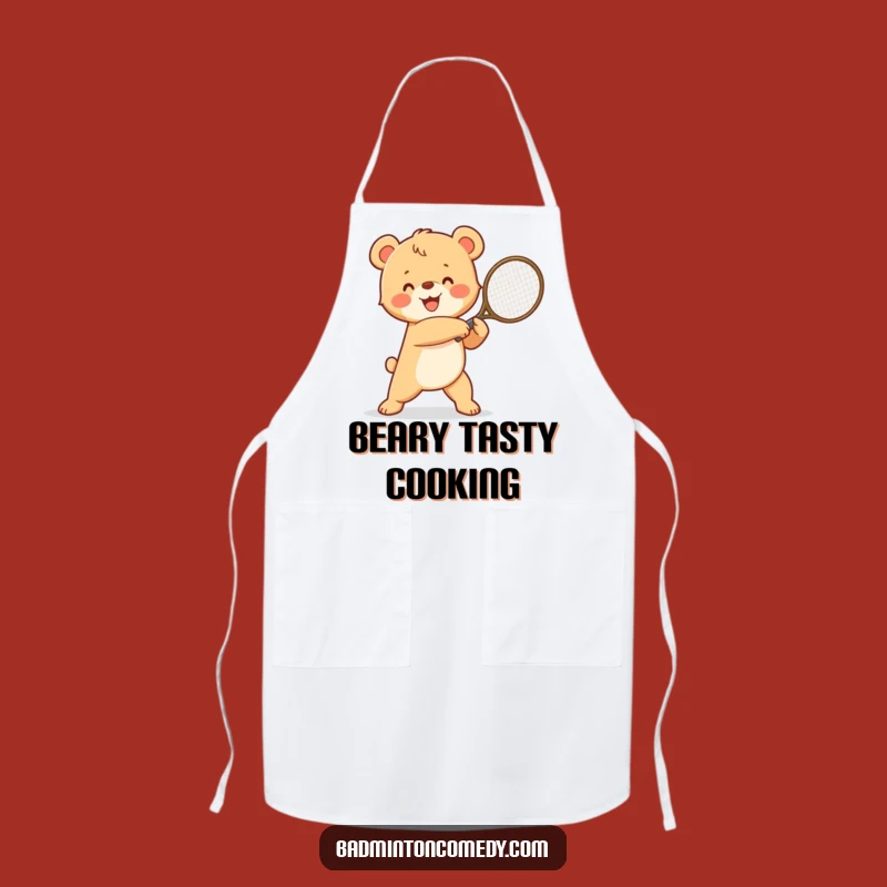 Funny Bear Cub Racket Victory Apron: Humorous Tennis Kitchen Gift