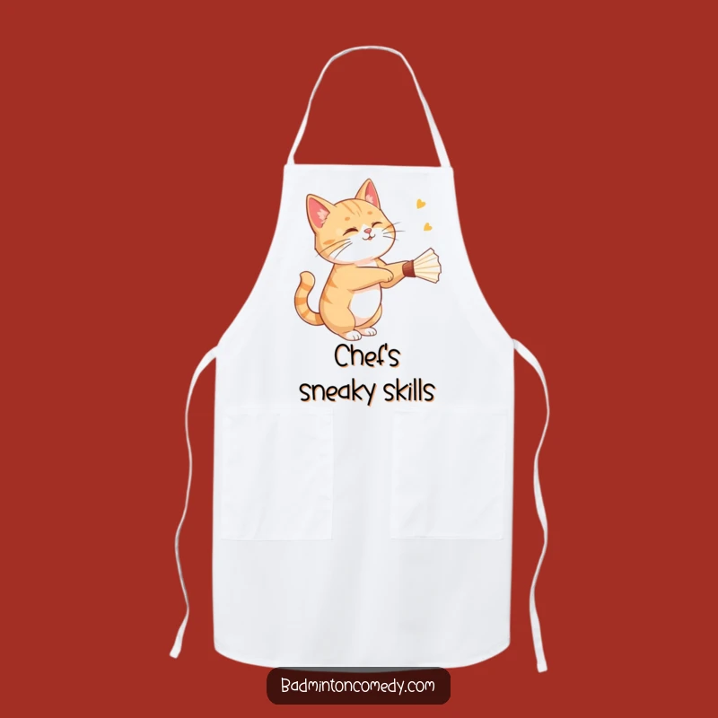 Funny Cat Badminton Apron: Sly Feline Shuttlecock Cooking Gear, Hilarious Kitchen Gift