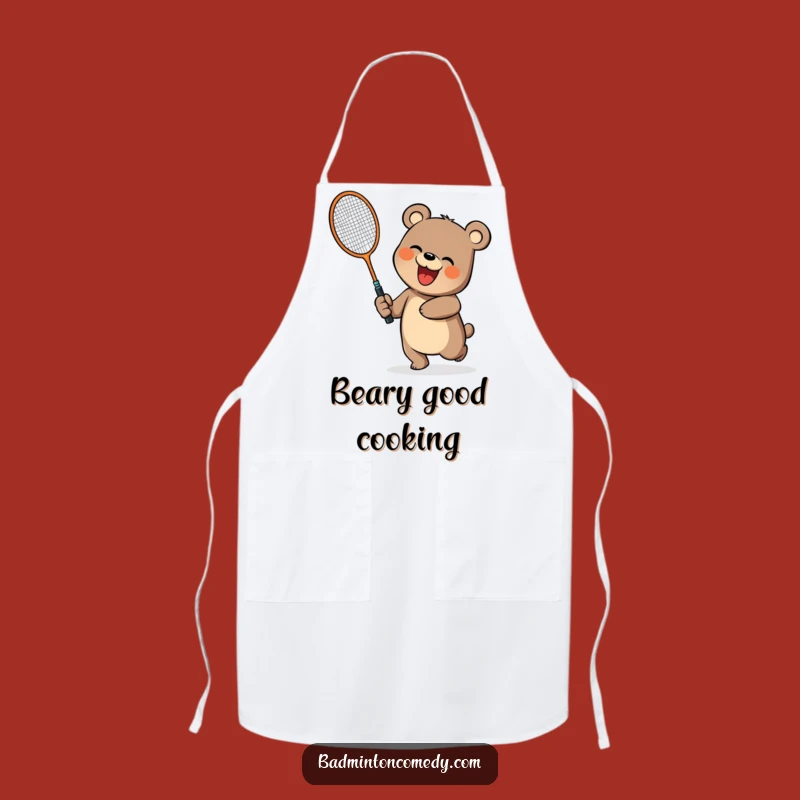 Funny Bear Badminton Apron: Humorous Kitchen Accessory, Unique Funny Gift!