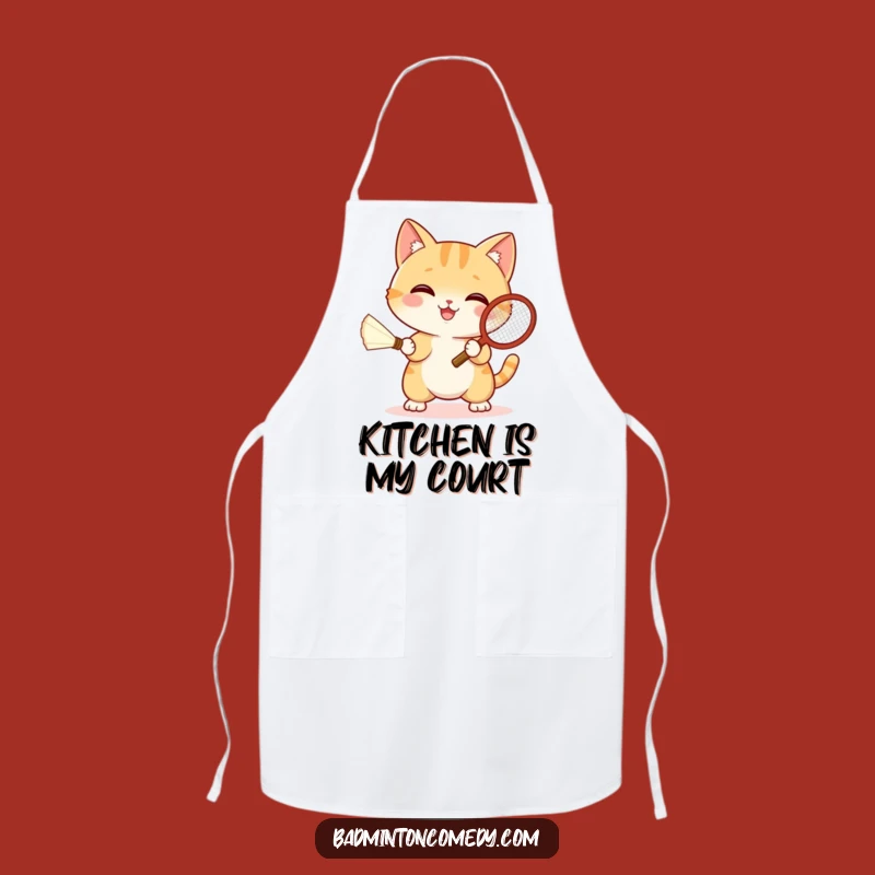 Funny Cat Badminton Apron: Chef Kitty Serves Shuttlecock Fun in the Kitchen