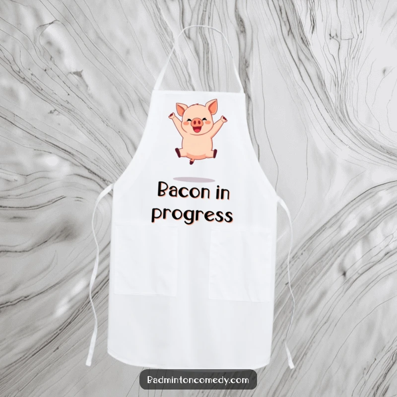 Funny Pig Basketball Apron: A happy pig performing a dramatic jump shot, humorously depicted while cooking and serving.