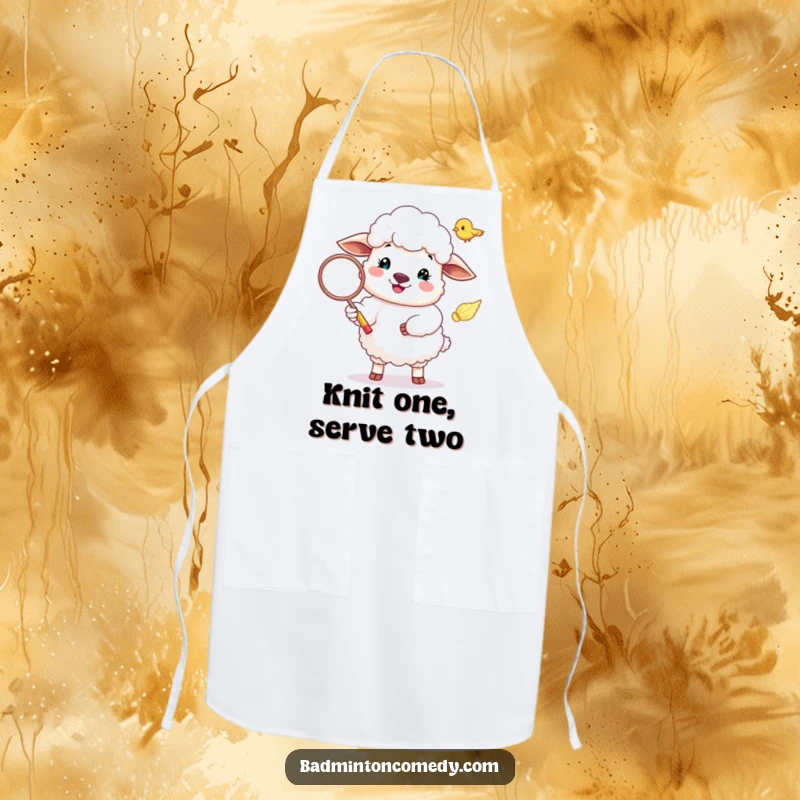 Funny Sheep Apron: A practical apron featuring a happy sheep serving a badminton shuttlecock.
