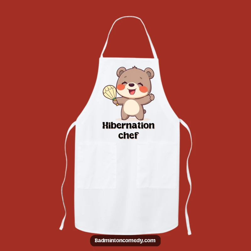 Funny Bear Badminton Apron: Smiling Cub Serve - Hilarious Cook Gift!