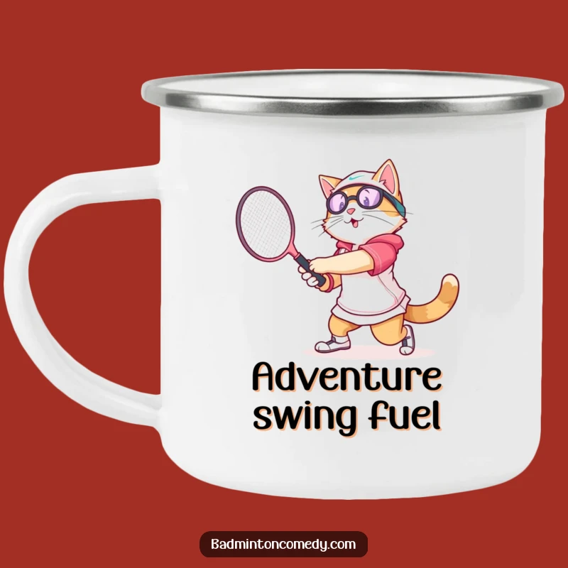 Funny Cat Badminton Camping Mug: Durable & Hilarious Feline Swing Gift