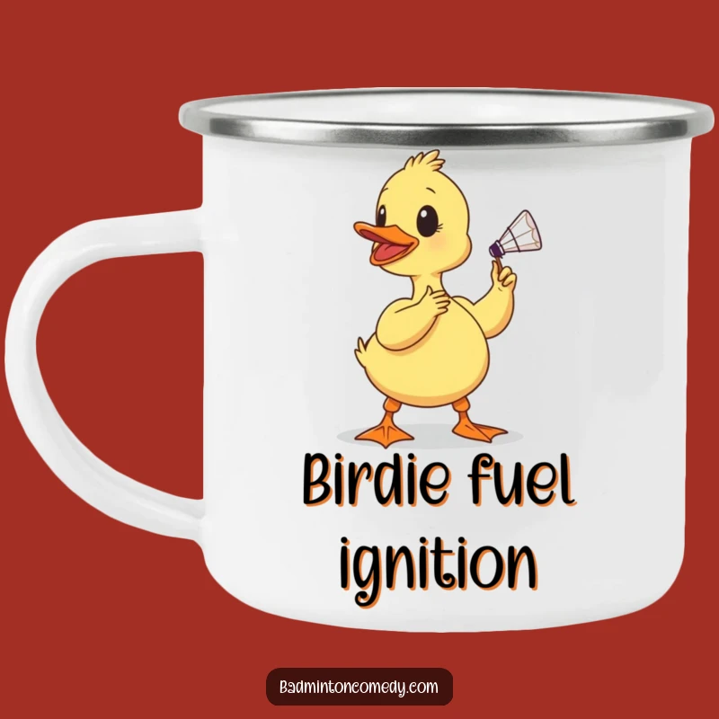 Funny Duckling Badminton Camper Mug - Outdoor Adventures with a Determined Birdy's Smash