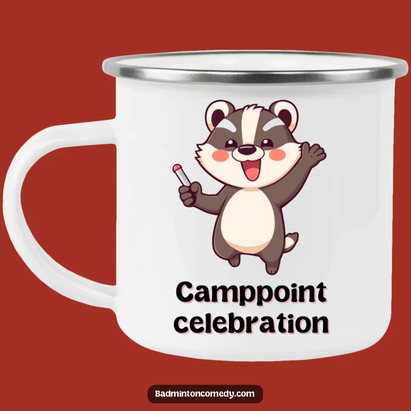 Funny Badger Celebration Camping Mug - Rugged Joyful Badminton Buddy