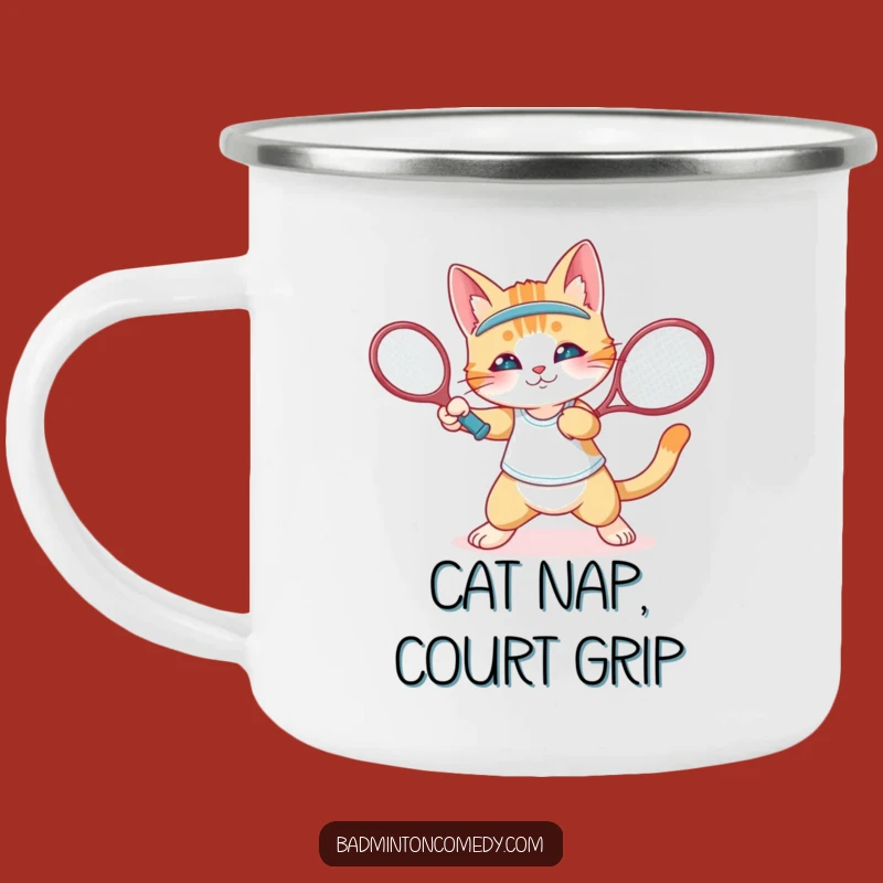Funny Cat Badminton Camping Mug: Durable and Chic Gear, Great Funny Gift!