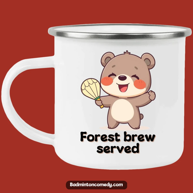 Funny Bear Badminton Camping Mug: Smiling Cub Serve Adventure Gift!