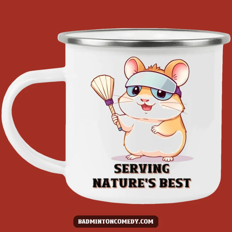 Funny Hamster Serving Shuttlecock Camping Mug: Rugged & Hilarious Outdoor Gift