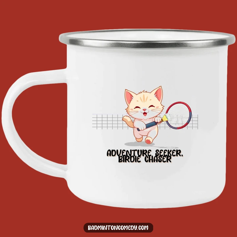 Funny Kitten Badminton Camper Mug - Playful Cat Outdoor Fun Gift