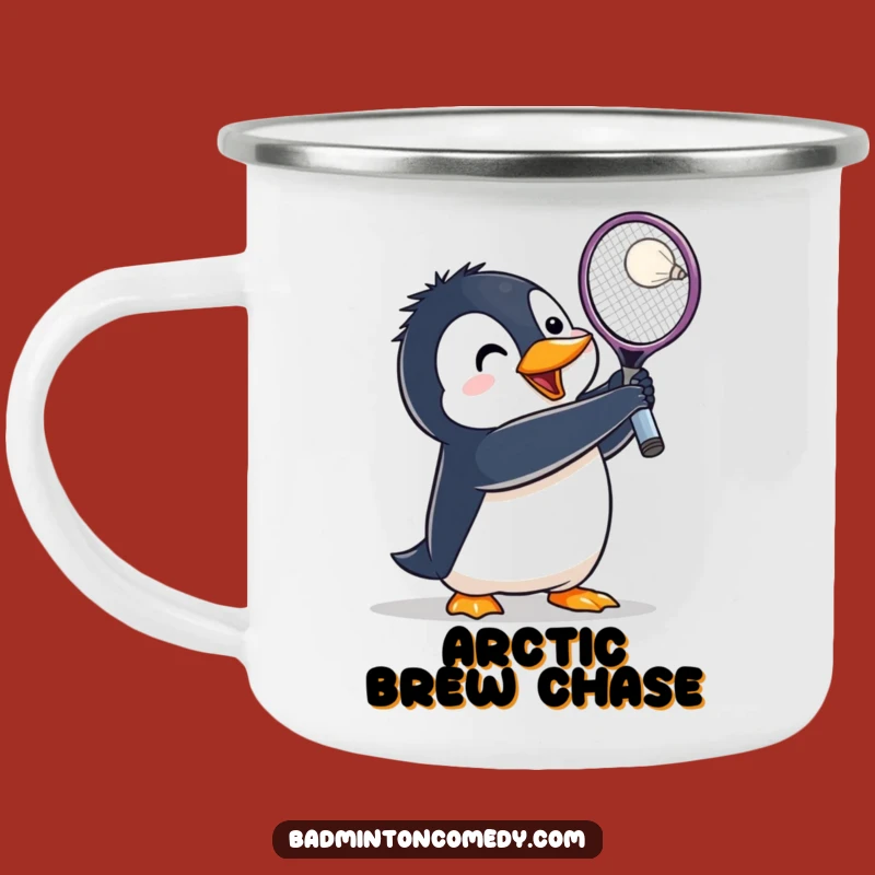Funny Penguin Badminton Camping Mug: Lunging Bird Smash Adventure Gift!