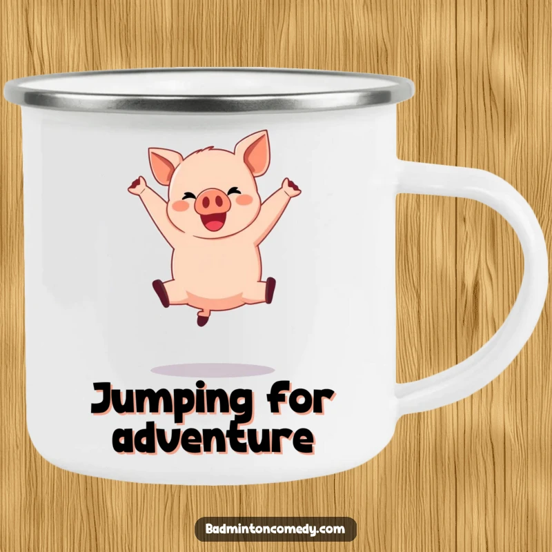 Funny Pig Basketball Camping Mug: A happy pig performing a dramatic jump shot, perfect for enjoying drinks outdoors.