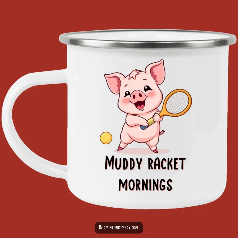 Funny Piglet Return Camping Mug - Rugged Joyful Badminton Buddy