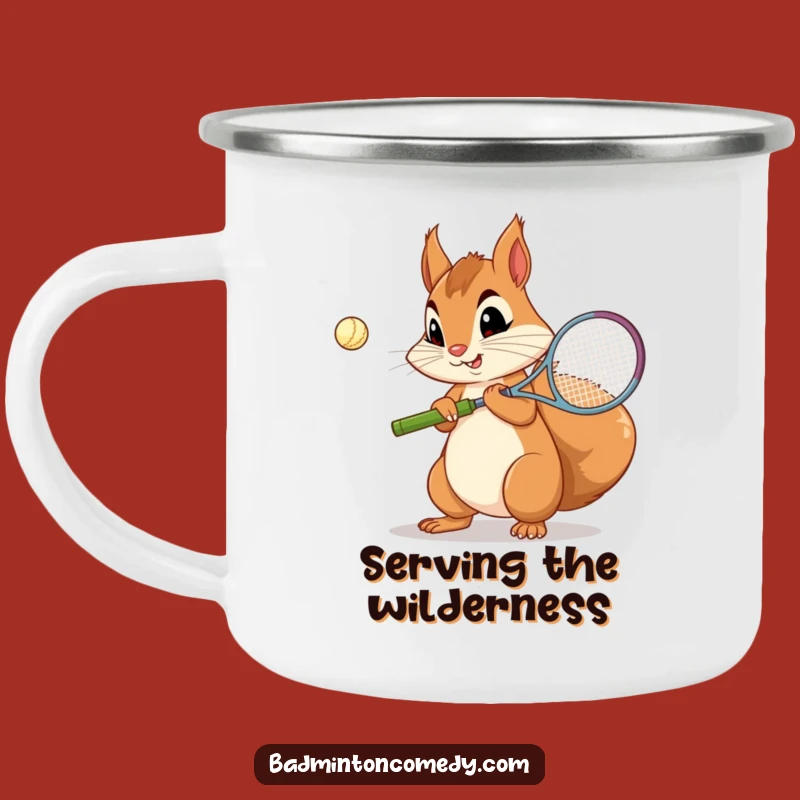 Funny Squirrel Badminton Camping Mug: Outdoor Practice Fun
