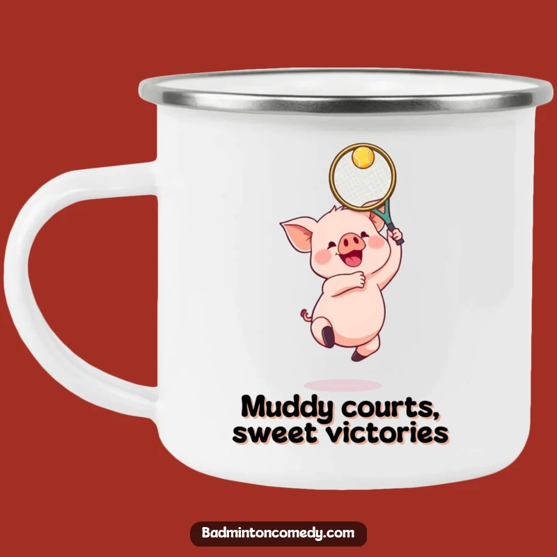 Funny Piglet Badminton Camper Mug - Gleeful Jumper Outdoor Gift
