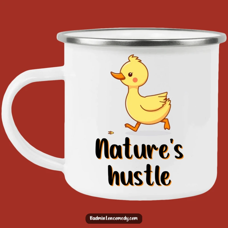 Funny Duck Badminton Camping Mug - Trail-Ready Shuttlecock Chase Fun Gift