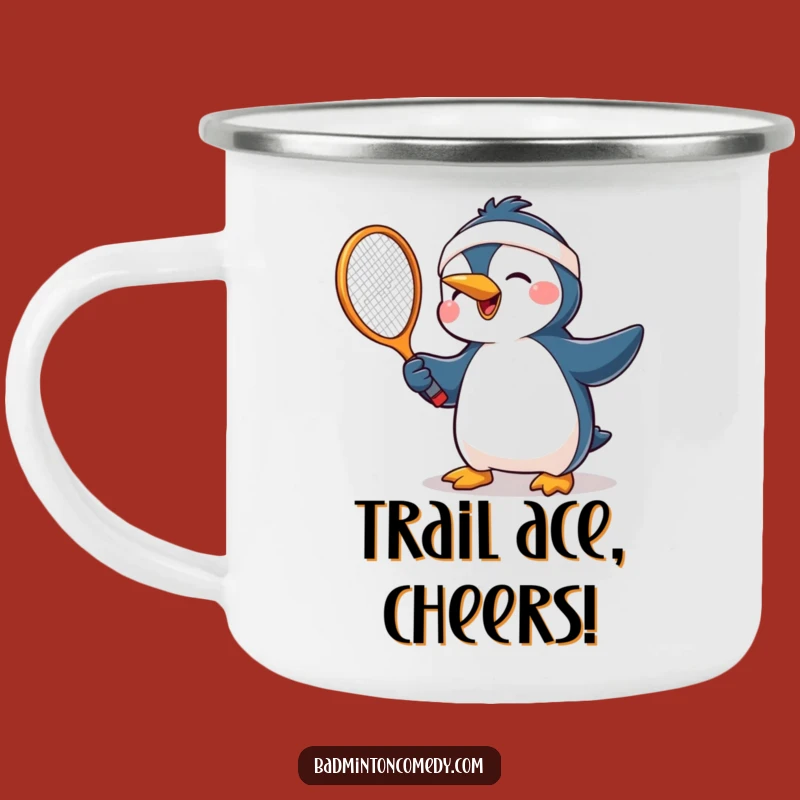 Funny Penguin Racket Camping Mug: Joyful Humorous Outdoor Adventure Gift