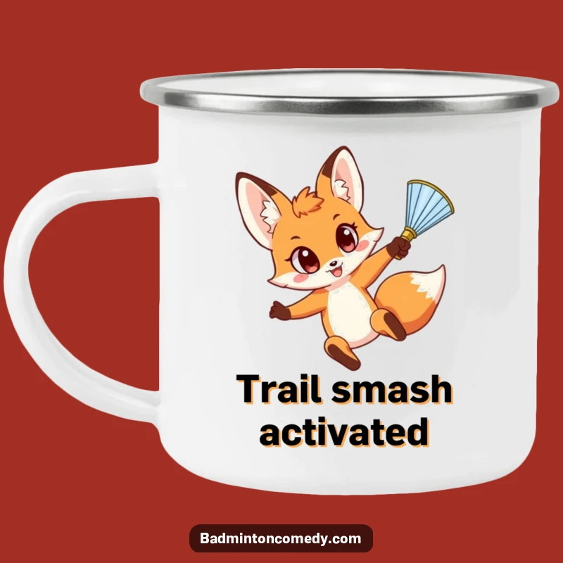 Funny Fox Smash Camping Mug - Rugged Badminton Buddy for Hilarious Gifts