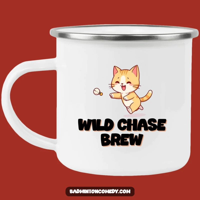 Funny Cat Badminton Camping Mug: Joyful Feline Chase Adventure Gift!