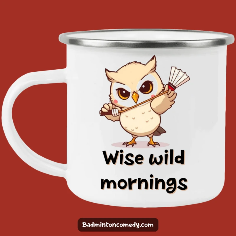 Funny Owl Badminton Camping Mug: Focused Drinkware for Outdoors