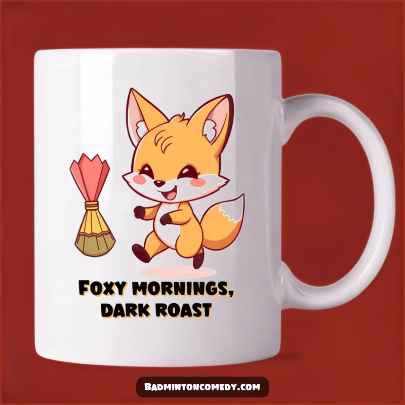Funny Fox Badminton Mug: Playful Fox Grinning, Perfect Funny Enthusiast Gift!