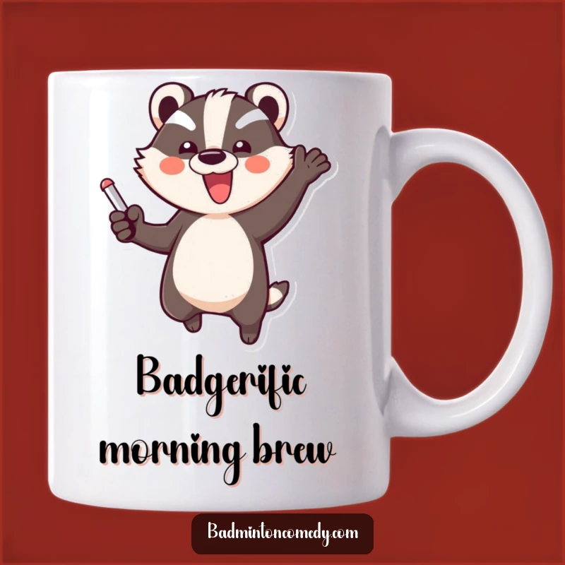 Funny Badger Triumph Mug - Joyful Badminton Celebration Gift for Players