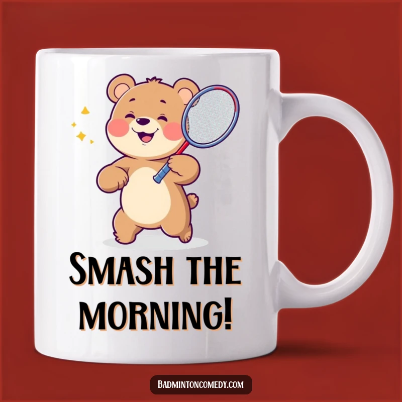 Funny Bear Badminton Smash Mug - Hilarious Sports Gift for Badminton Lovers