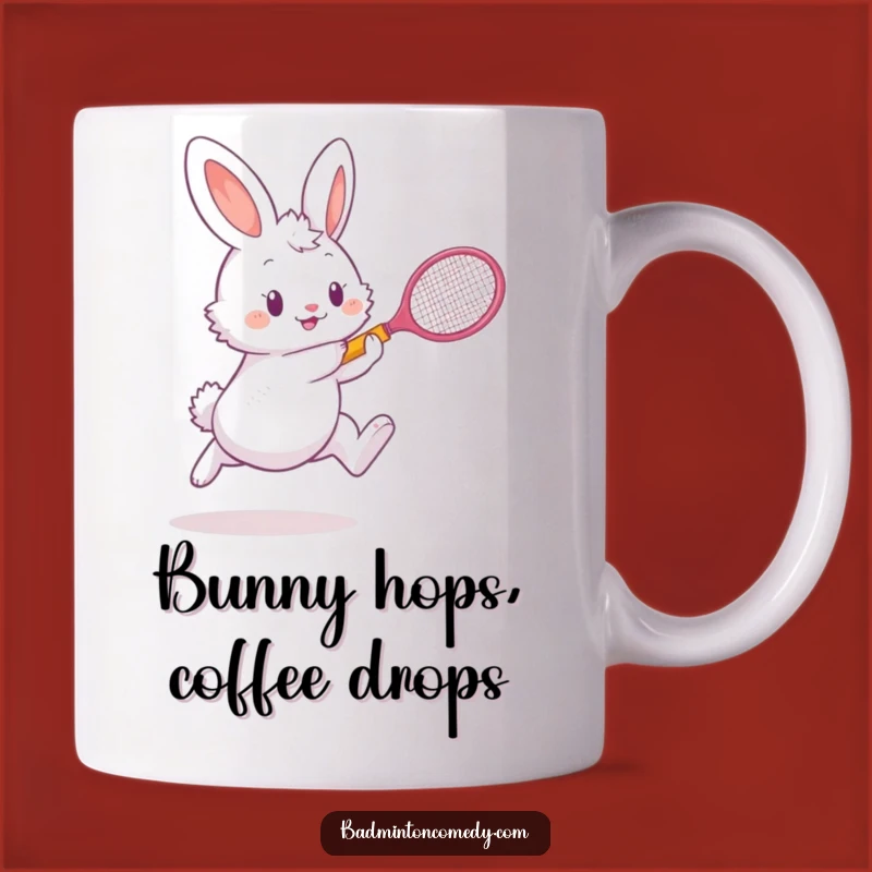 Funny Bunny Badminton Mug: Adorable Fluffy Bunny Makes a Hilarious Gift!