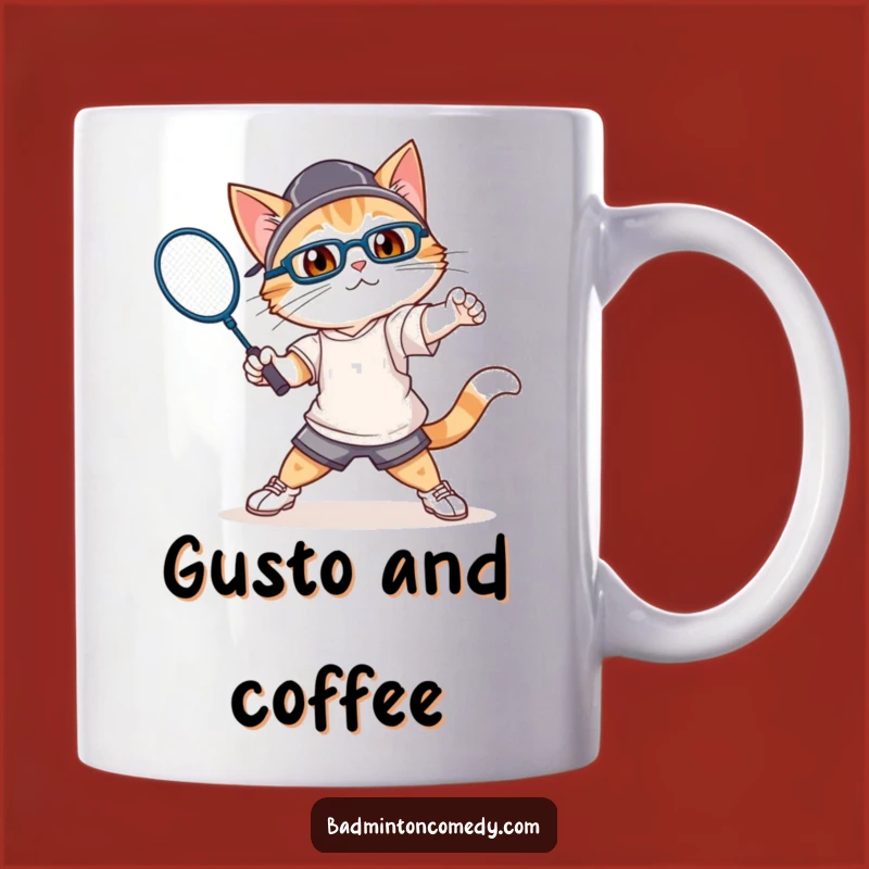 Funny Cat Badminton Mug: Athletic Kitty Swinging Racket, Perfect Gift