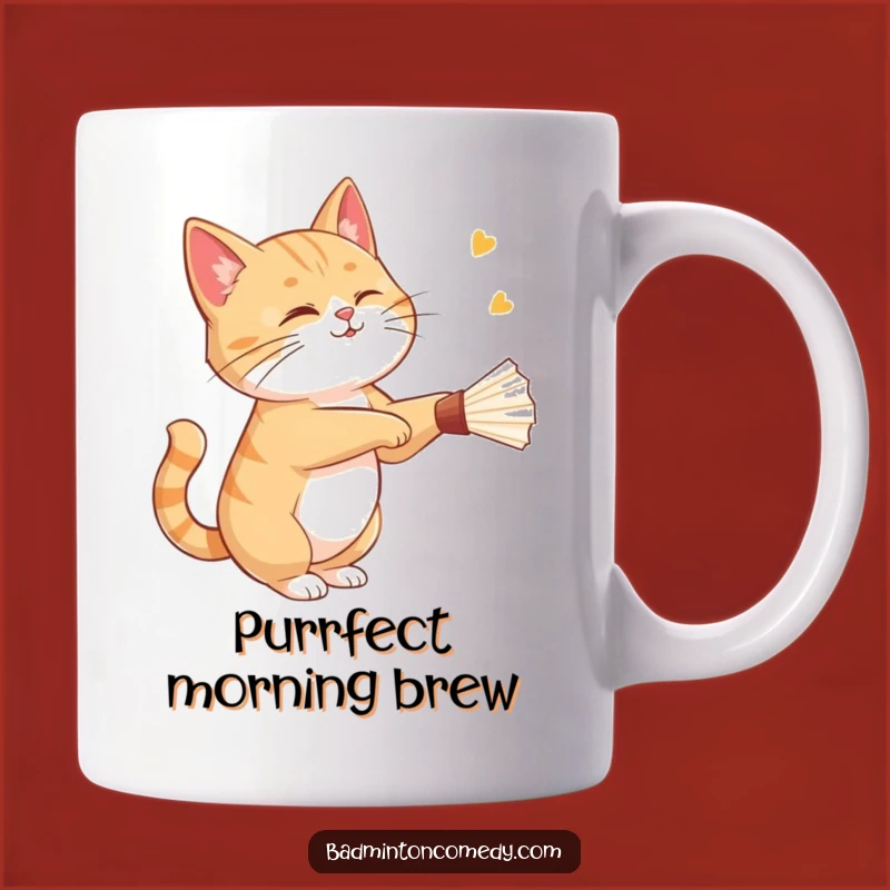Funny Cat Badminton Mug: Sly Feline Smashing Shuttlecock, Perfect Gift for Cat Lovers