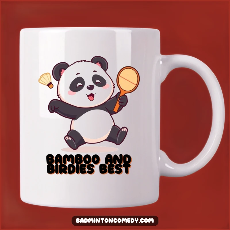 Funny Panda Badminton Fun Mug - Playful Bear Chasing Shuttlecock for a Comical Gift