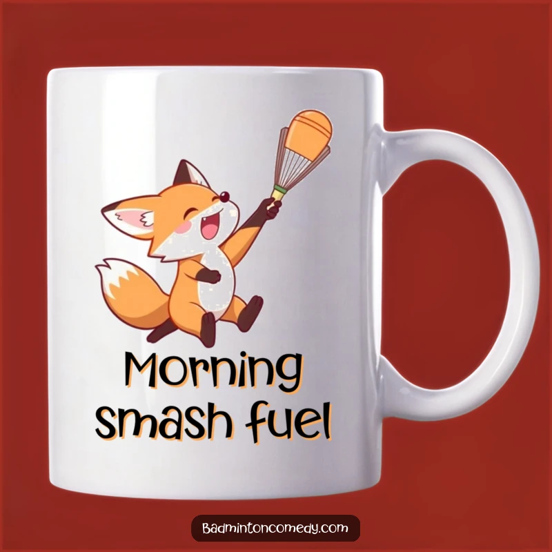 Funny Fox Badminton Smash Mug: Energetic Leap for Racquet Sport Fans