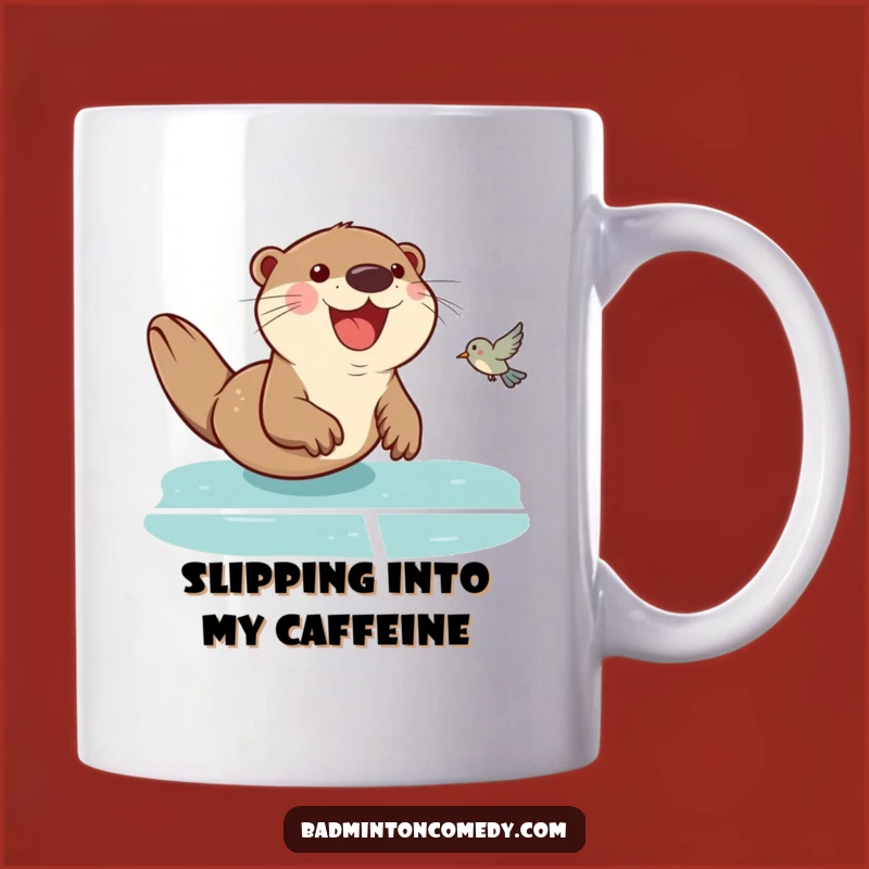 Funny Otter Badminton Mug: Hilarious Court Action Gift for Players