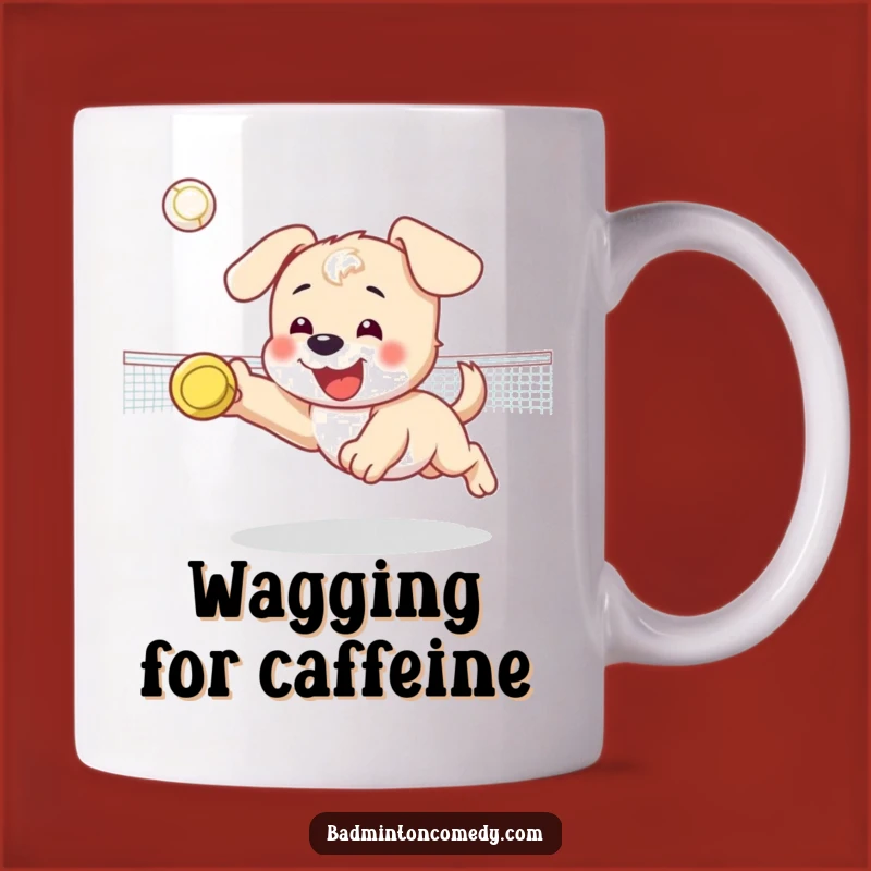 Funny Puppy Badminton Mug: Energetic Dive Design, Perfect Funny Gift for Dog Lovers