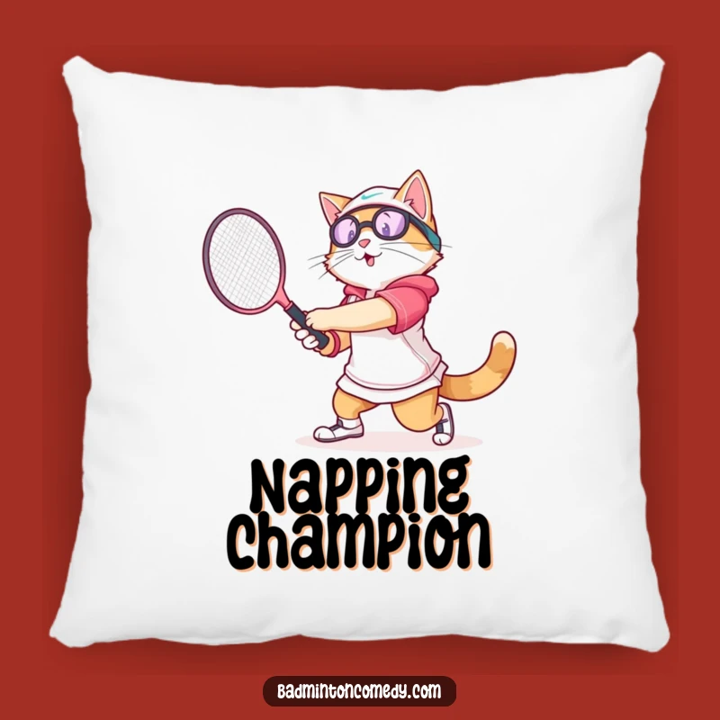 Funny Cat Badminton Pillow: Comfy Feline Swing Cushion, Hilarious Home Gift