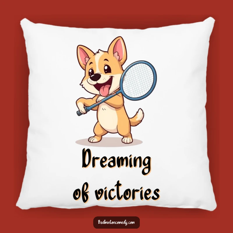 Funny Dog Badminton Pillow: Cheerful Pooch Smash Comfort - Cozy Gift!