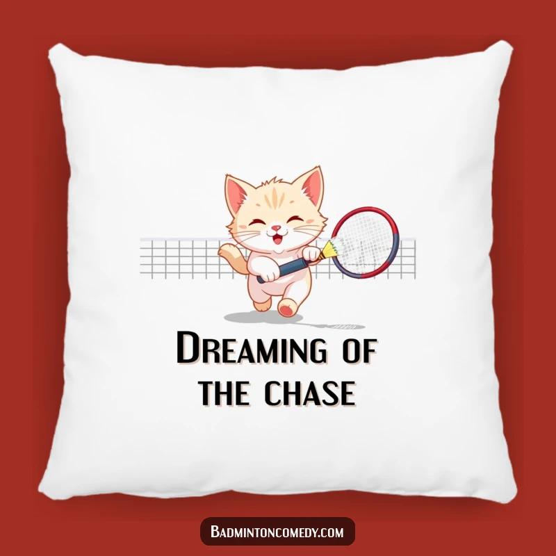 Funny Kitten Badminton Pillow - Playful Cat Court Cushion Gift