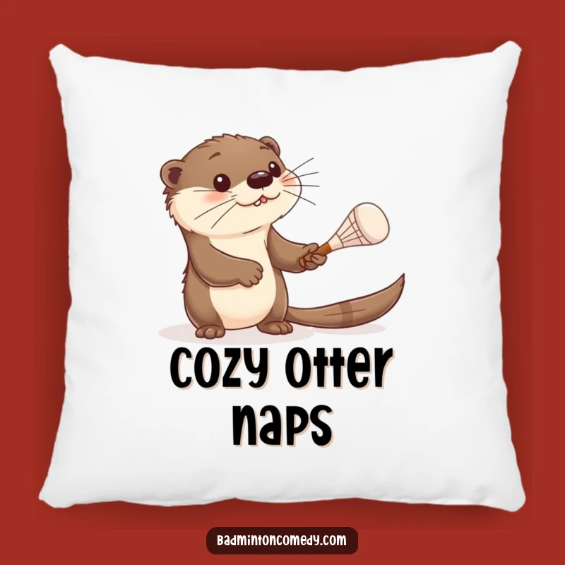 Funny Otter Badminton Cushion - Cuddle Up with Curious Creature's Playful Bat Pillow