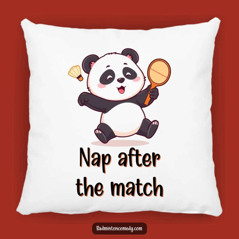 Funny Panda Badminton Cushion - Cuddle Up with Playful Bear's Comical Chase Pillow