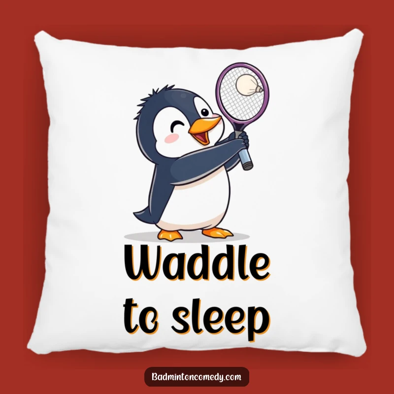 Funny Penguin Badminton Pillow: Lunging Bird Smash Comfort - Cozy Gift!