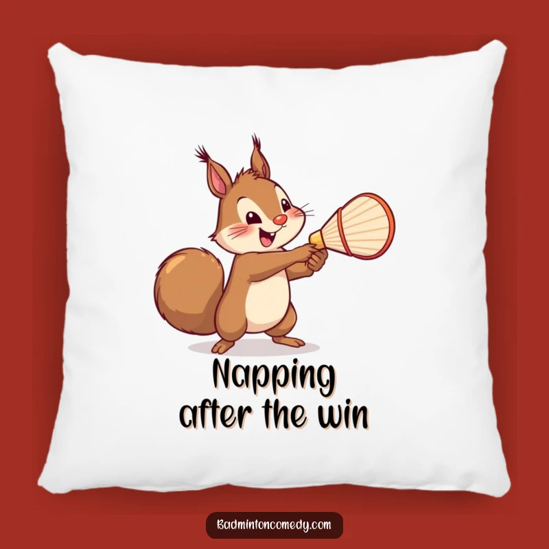 Funny Squirrel Badminton Pillow - Cheerful Nutty Player Cushion Gift
