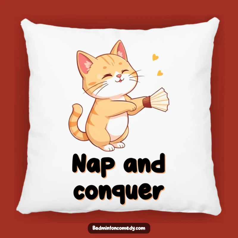 Funny Cat Badminton Pillow: Cozy Feline Shuttlecock Cushion, Adorable & Humorous Gift