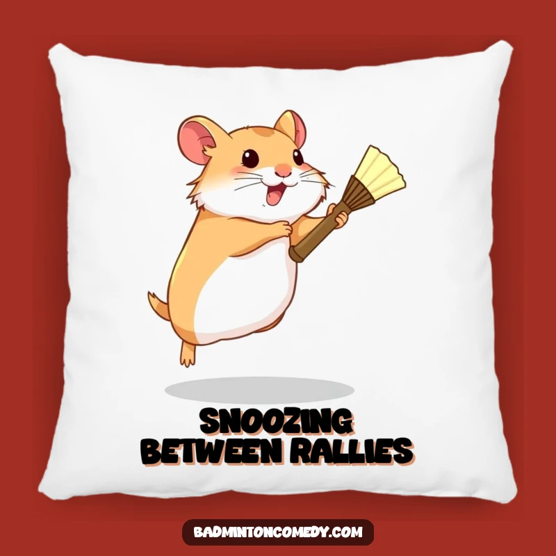 Funny Hamster Badminton Pillow - Determined Tiny Racket Cushion Gift