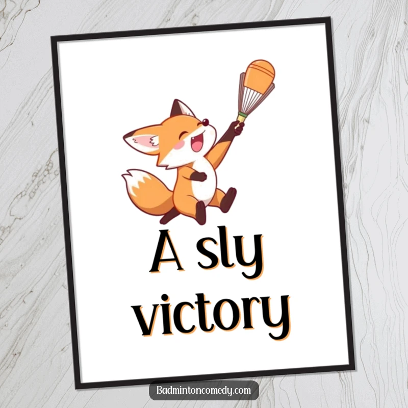 Funny Fox Digital Art Print: A high-resolution print of an agile fox leaping to smash a badminton shuttlecock.
