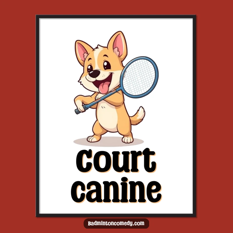 Funny Dog Badminton Digital Art Print: Enthusiastic Pooch Smash Decor!