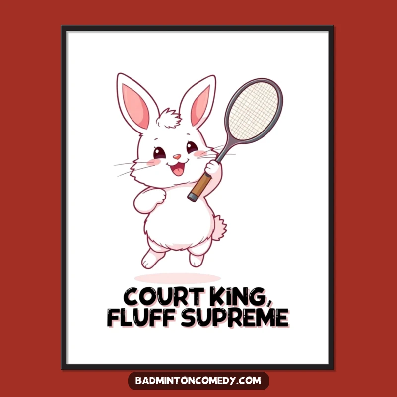 Funny Bunny Badminton Digital Print - Enthusiastic Fluffy Artwork Gift
