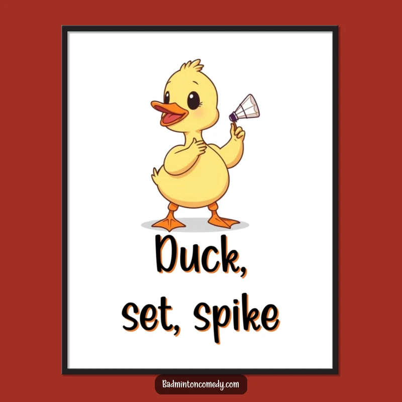 Funny Duckling Badminton Smash Digital Art - Instant Humorous Decor with a Determined Birdy
