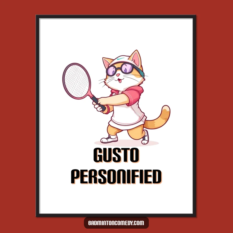 Funny Cat Badminton Digital Art: Athletic Feline Swing Print for Instant Humor