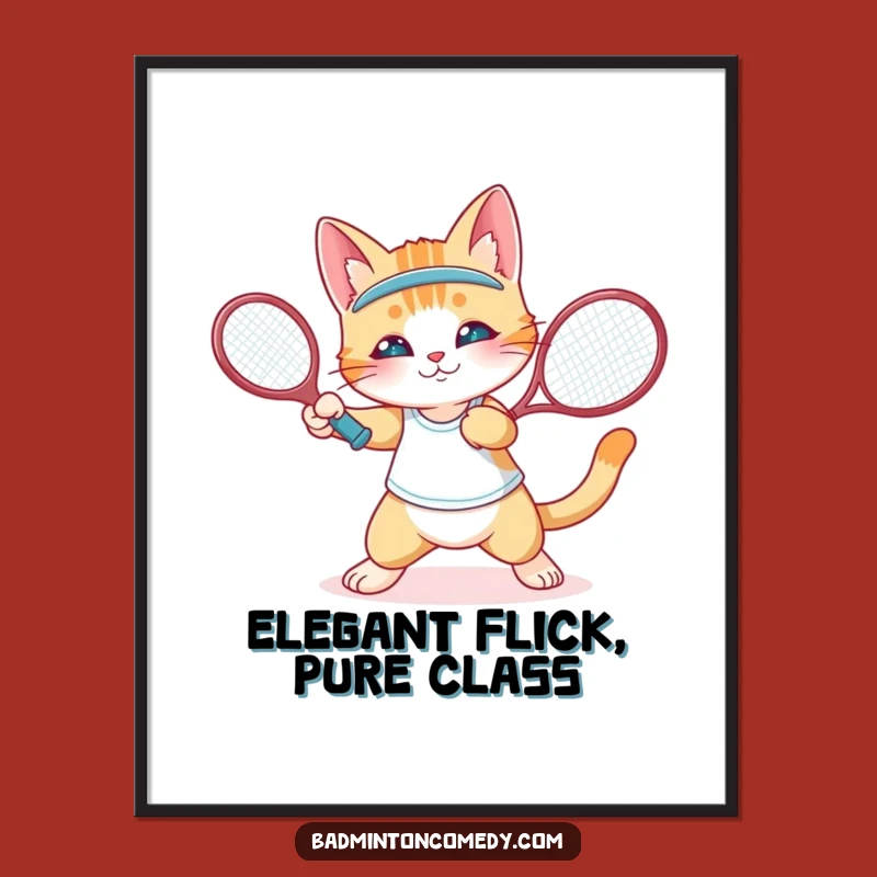 Funny Cat Badminton Digital Art: Elegant Printable Decor, Amazing Funny Gift!