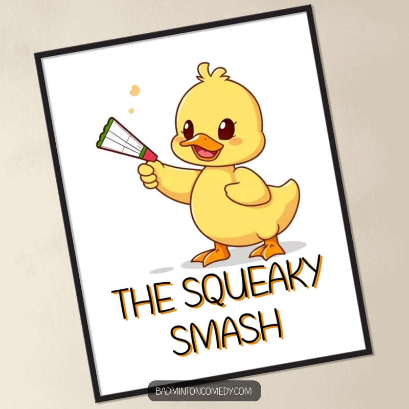 Funny Duck Toy Digital Art: A high-resolution illustration of a duck playfully batting a shuttlecock with a squeaky toy.